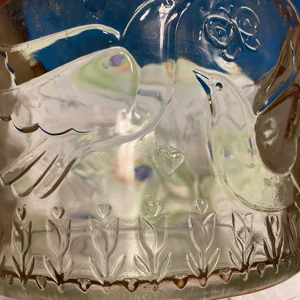 Glass Punch Bowl with Doves and Butterfly Motif Wedding Engagement Formal